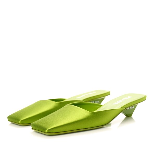 NWB PRADA Modellerie Satin Mules Felce Logo Kitten Heel Pumps 37.5 $1120 - Picture 1 of 10